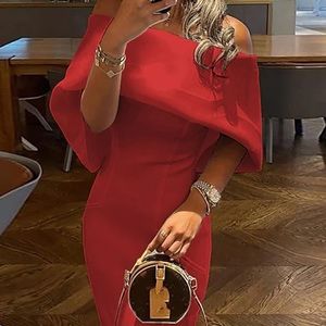 ASOS Design Bodycon Bubble Shoulder Midi Red Dress